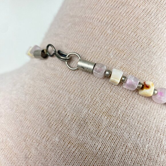 Vintage Mixed Square Stone Bead Necklace Hook Closure 21" - Picture 8 of 8